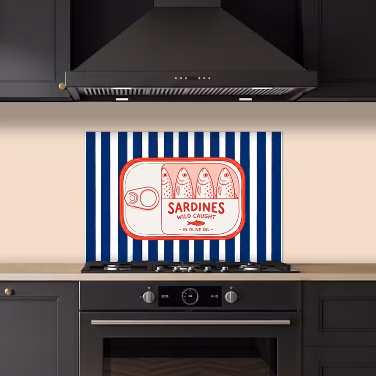 Eten - Vis - Blik - Illustratie - Rood keuken achterwand spatscherm klein -sfeer1