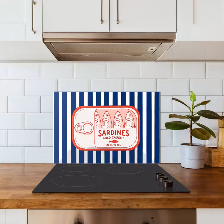 Eten - Vis - Blik - Illustratie - Rood keuken achterwand spatscherm klein -sfeer2