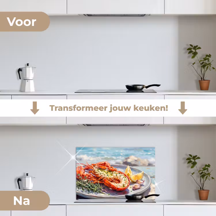 Eten - Zee - Kust - Modern - Blauw keuken achterwand spatscherm klein -voor_na_NL