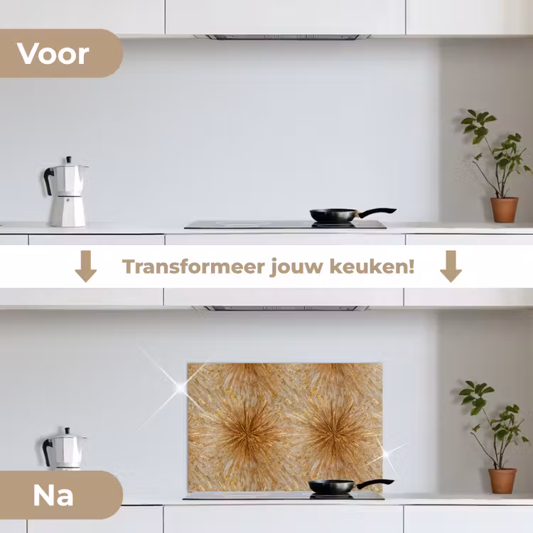Explosie - Abstract - Goud - Wit keuken achterwand spatscherm klein 900 -voor_na_NL