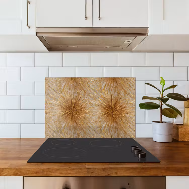 Explosie - Abstract - Goud - Wit keuken achterwand spatscherm klein 900 -sfeer2