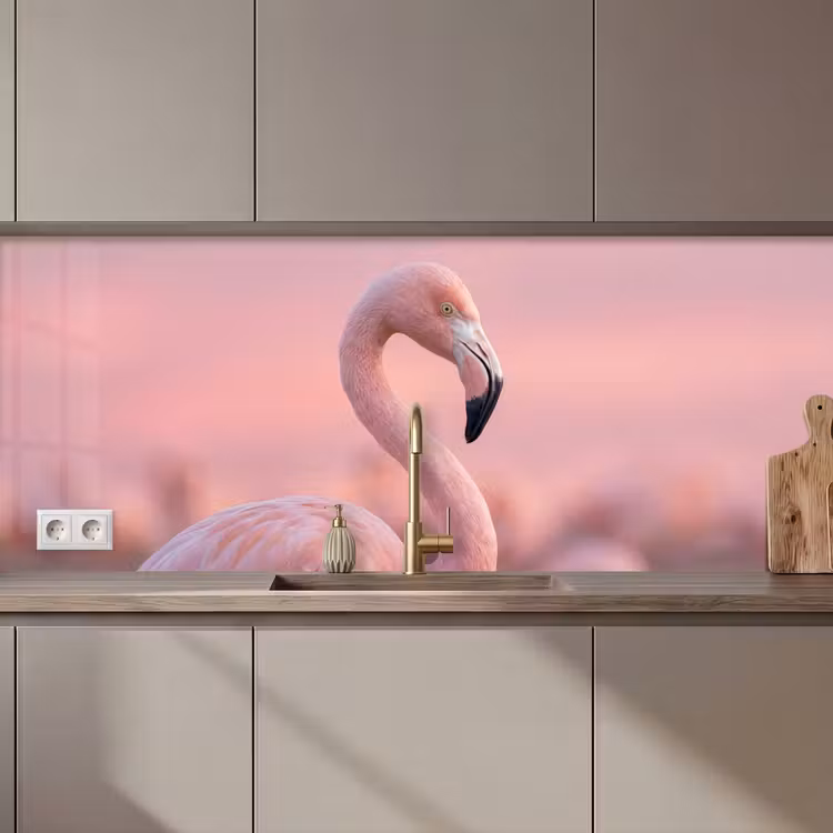 Flamingo - Portret - Roze keuken achterwand 2 middel zz_3dshopping