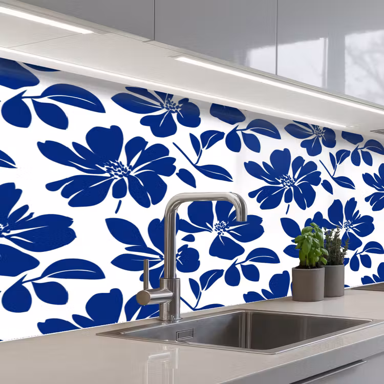 Floraal - Modern - Blauw keuken achterwand 2 middel 871 -3d_schuin