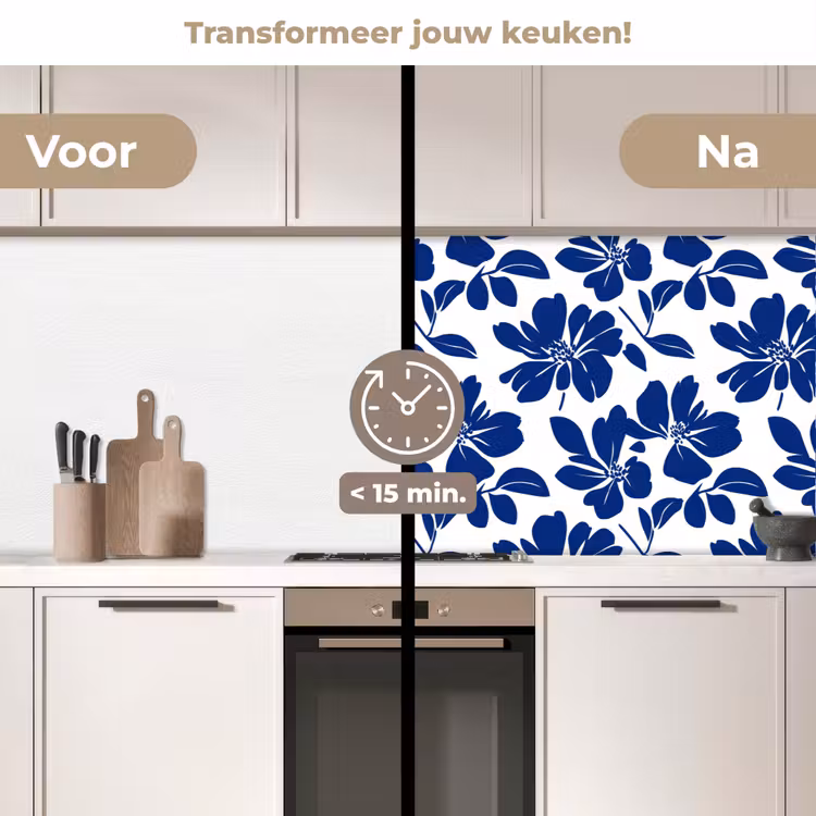 Floraal - Modern - Blauw keuken achterwand 2 middel 871 -voor-na2_NL