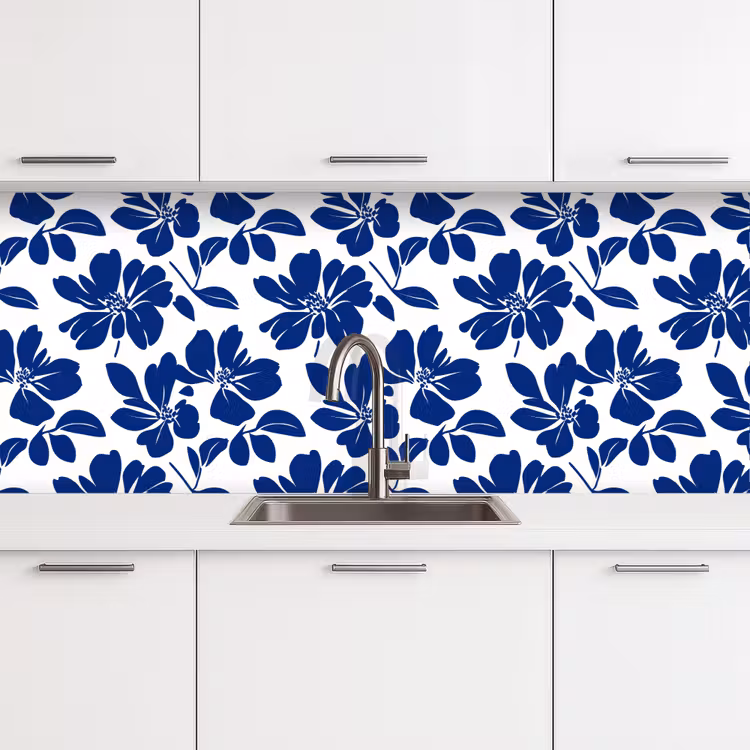 Floraal - Modern - Blauw keuken achterwand 2 middel 871 -3d