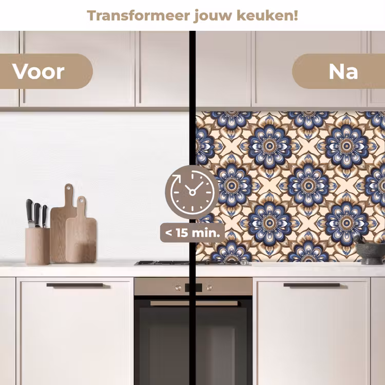 Floraal - Ornament - Blauw keuken achterwand 2 middel 871 -voor-na2_NL