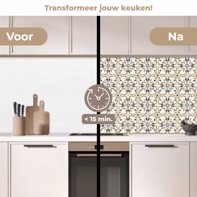 Floraal - Patroon - Kleurrijk keuken achterwand 2 middel 871 -voor-na2_NL