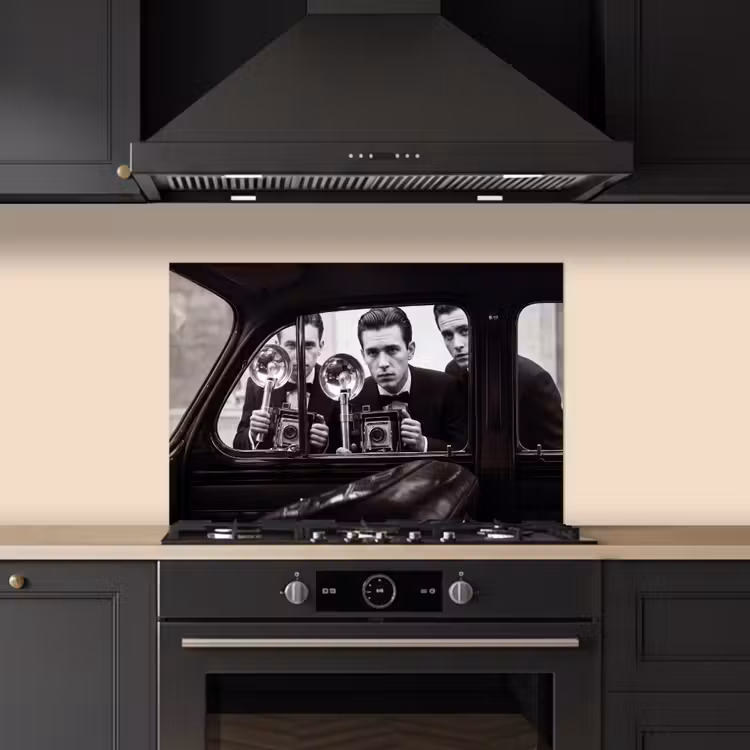 Fotograaf - Camera - Vintage - Journalistiek - Zwart-wit keuken achterwand spatscherm klein -sfeer1