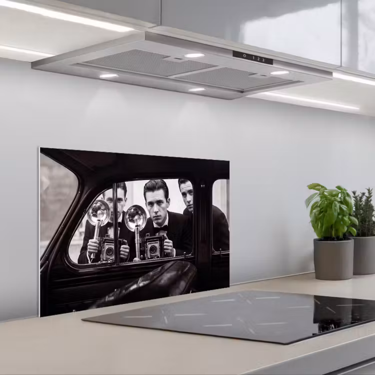 Fotograaf - Camera - Vintage - Journalistiek - Zwart-wit keuken achterwand spatscherm klein -3d_schuin