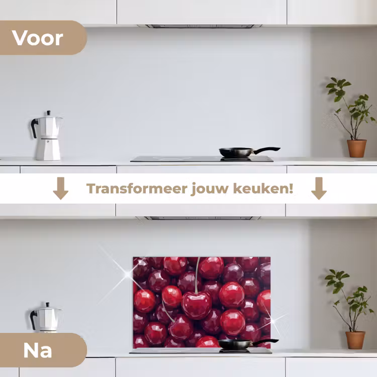 Fruit - Kersen - Eten - Modern - Rood keuken achterwand spatscherm klein -voor_na_NL