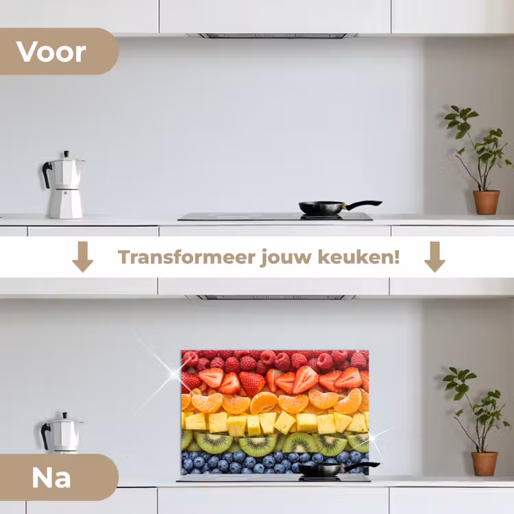 Fruit - Regenboog - Gezond - Kleurrijk keuken achterwand spatscherm klein -voor_na_NL