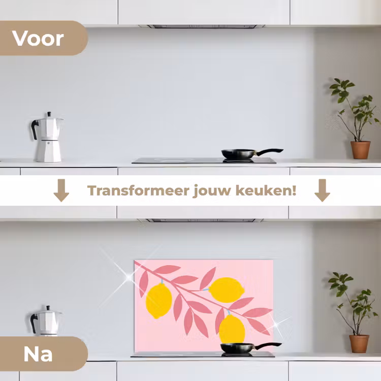 Fruit - Tak - Natuur - Abstract - Roze keuken achterwand spatscherm klein -voor_na_NL