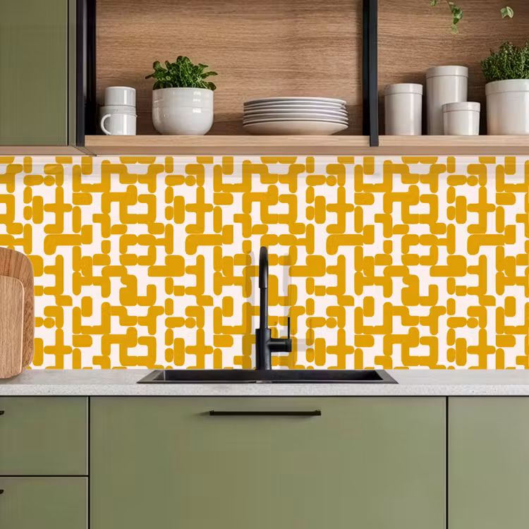 Geel - Beige - Patroon keuken achterwand 2 middel 871 -sfeer3