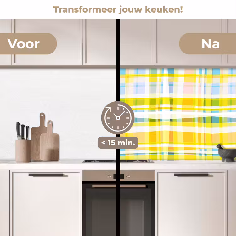 Geel - Patroon - Zomer keuken achterwand 2 middel 871 -voor-na2_NL