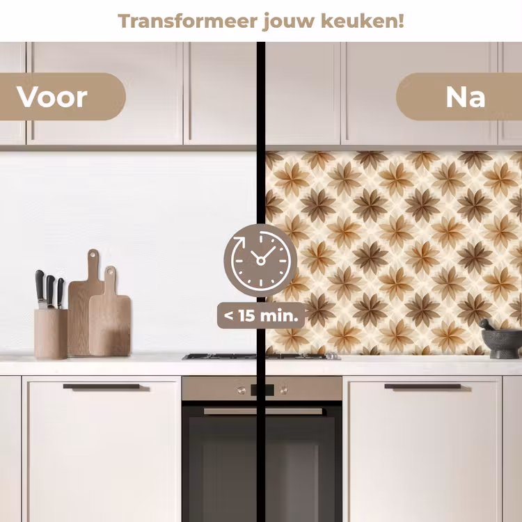 Geografisch - Patroon - Bruin keuken achterwand 2 middel 871 -voor-na2_NL