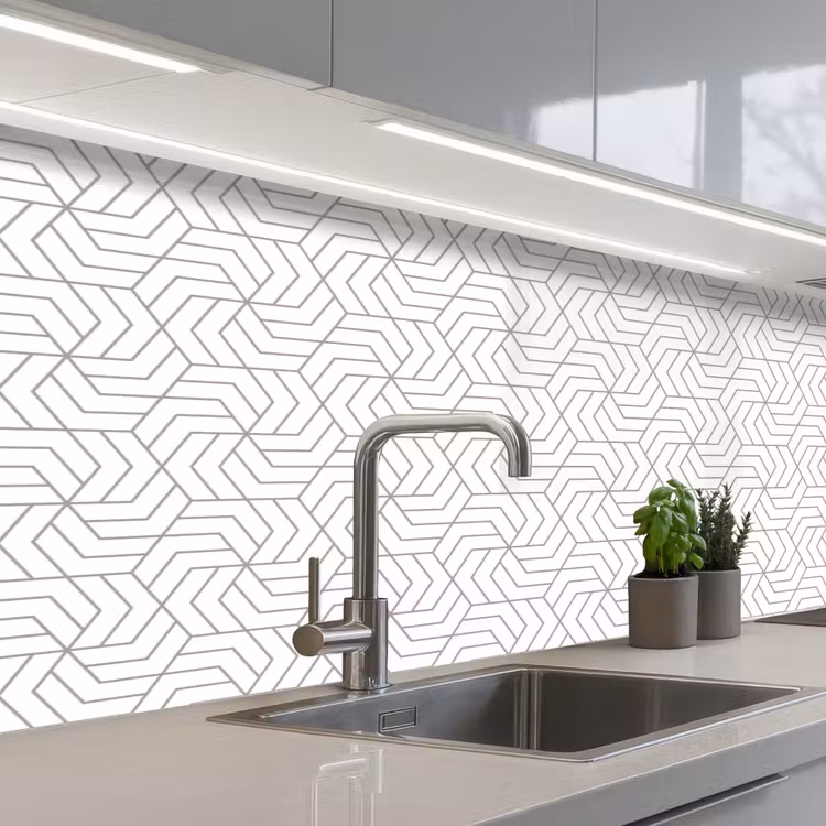 Geometrie - Lijn - Zwart - Wit - Patroon keuken achterwand 2 middel 871 -3d_schuin