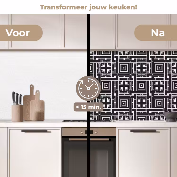 Geometrie - Patroon - Zwart keuken achterwand 2 middel 871 -voor-na2_NL