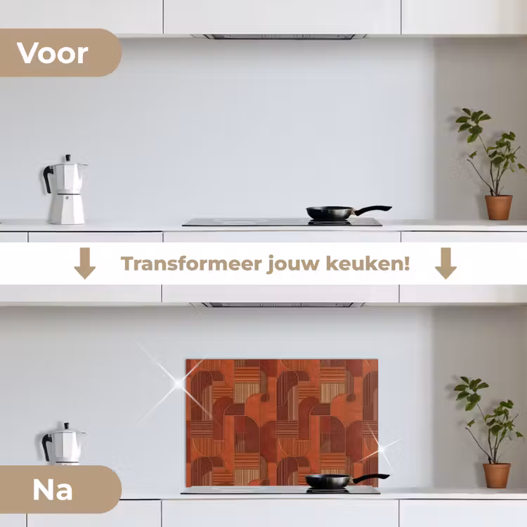 Geometrisch - Abstract - Textuur - Bruin keuken achterwand spatscherm klein 900 -voor_na_NL