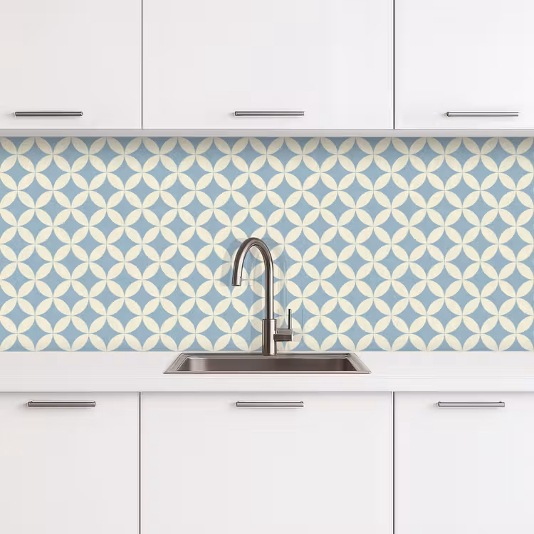 Geometrisch - Bloem - Motief - Blauw keuken achterwand 2 middel 871 -3d