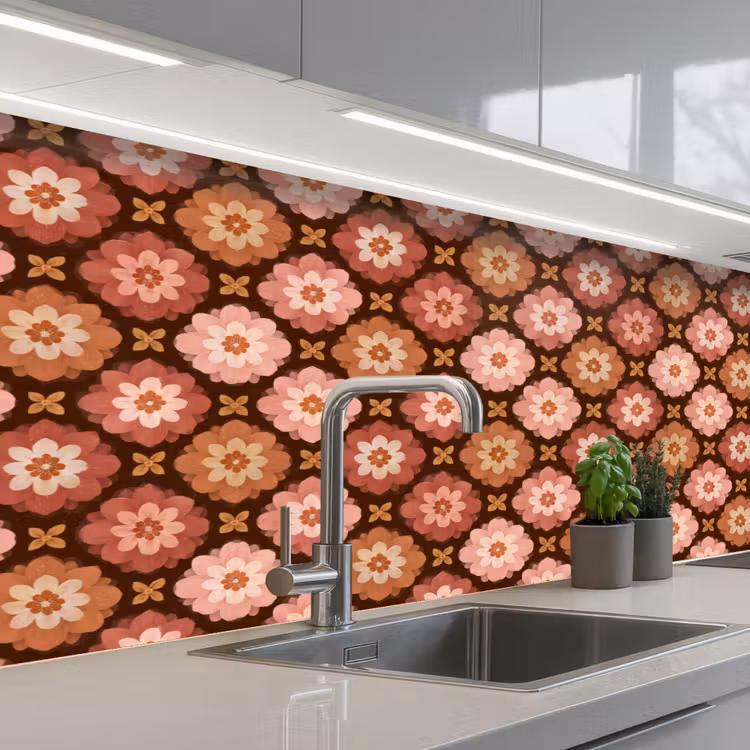 Geometrisch - Bloemen - Kleurrijk keuken achterwand 2 middel 871 -3d_schuin