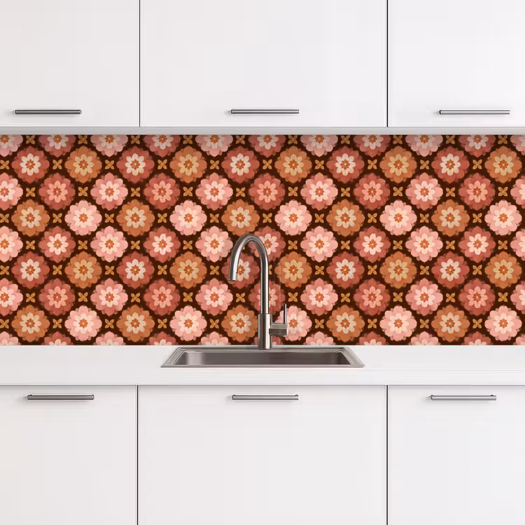 Geometrisch - Bloemen - Kleurrijk keuken achterwand 2 middel 871 -3d