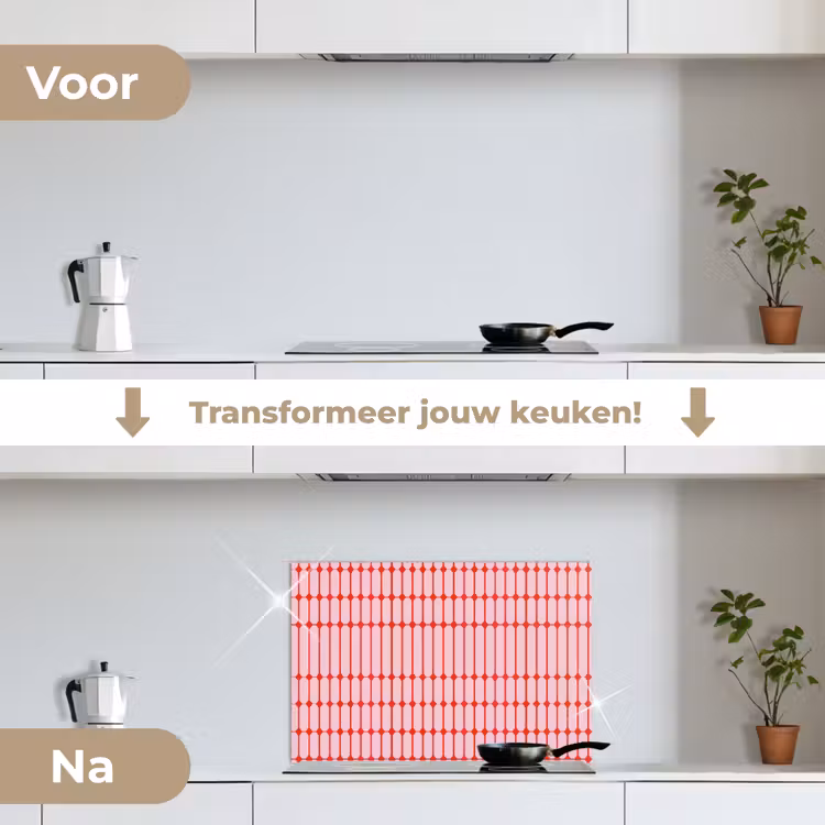 Geometrisch - Minimalistisch - Rood - Roze keuken achterwand spatscherm klein 900 -voor_na_NL
