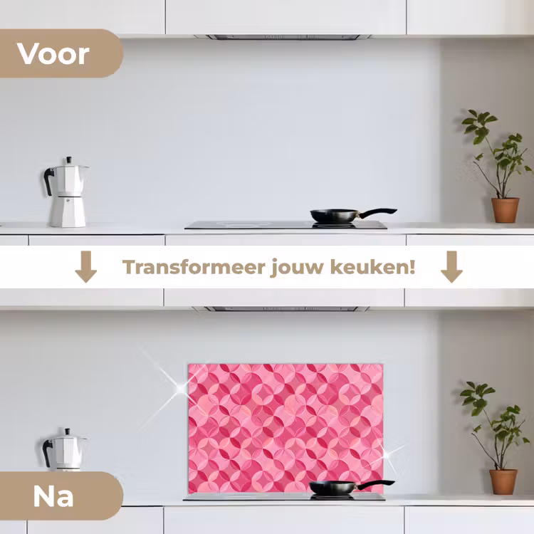 Geometrisch - Mozaïek - Modern - Roze keuken achterwand spatscherm klein 900 -voor_na_NL