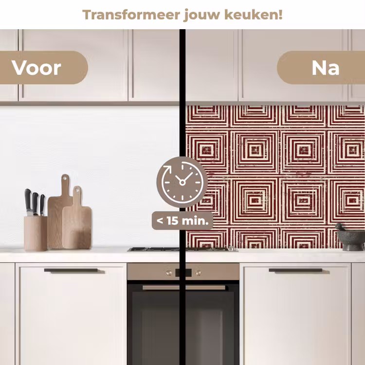 Geometrisch - Patroon - Rood keuken achterwand 2 middel 871 -voor-na2_NL