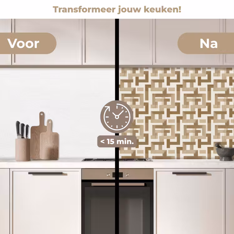 Geometrisch - Retro - Bruin keuken achterwand 2 middel 871 -voor-na2_NL