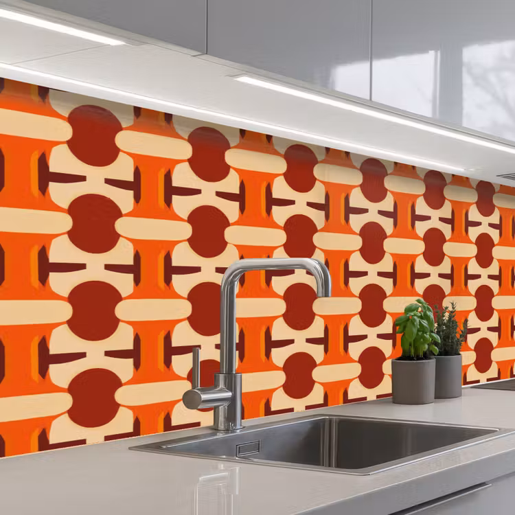 Geometrisch - Retro - Oranje keuken achterwand 2 middel 871 -3d_schuin
