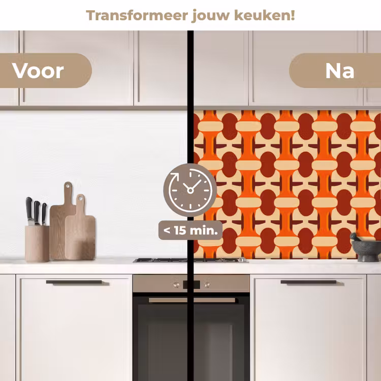 Geometrisch - Retro - Oranje keuken achterwand 2 middel 871 -voor-na2_NL