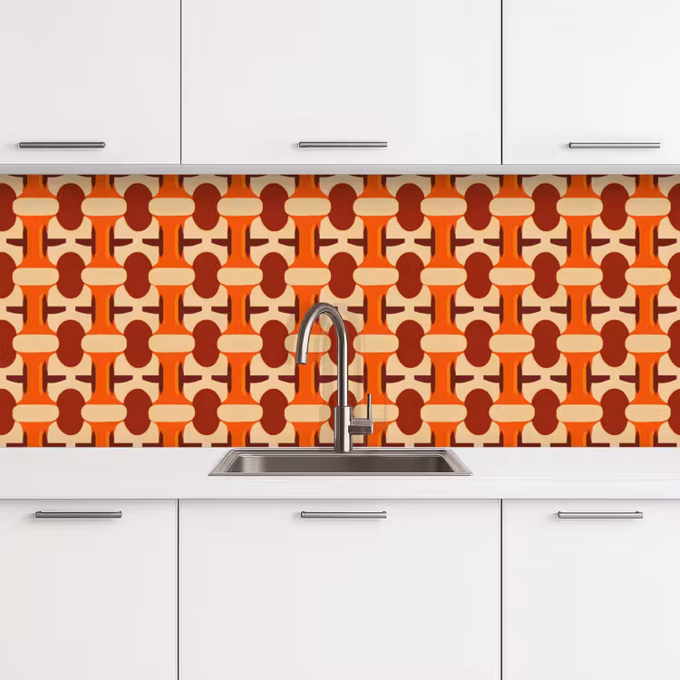 Geometrisch - Retro - Oranje keuken achterwand 2 middel 871 -3d