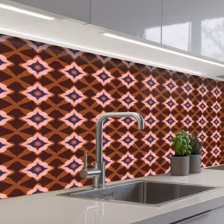 Geometrisch - Sierlijk - Bruin keuken achterwand 2 middel 871 -3d_schuin