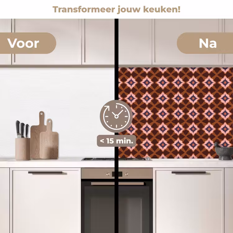 Geometrisch - Sierlijk - Bruin keuken achterwand 2 middel 871 -voor-na2_NL