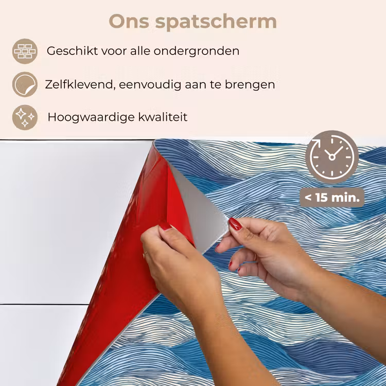 Getekend - Blauw - Wit - Golvend - Streepjes keuken achterwand spatscherm klein 900 -spatscherm_NL