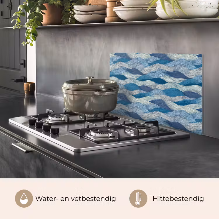 Getekend - Blauw - Wit - Golvend - Streepjes keuken achterwand spatscherm klein 900 -usp_NL