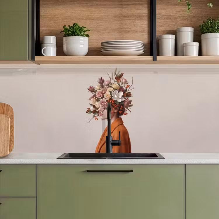 Gezicht - Boeket - Kleurrijk keuken achterwand 2 middel -sfeer3