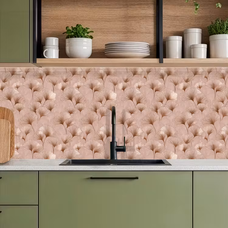 Ginkgo - Patroon - Roze keuken achterwand 2 middel 871 -sfeer3