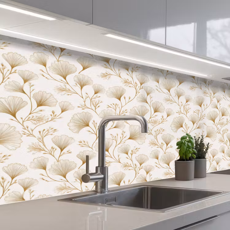 Ginkgo - Takken - Goud keuken achterwand 2 middel 871 -3d_schuin