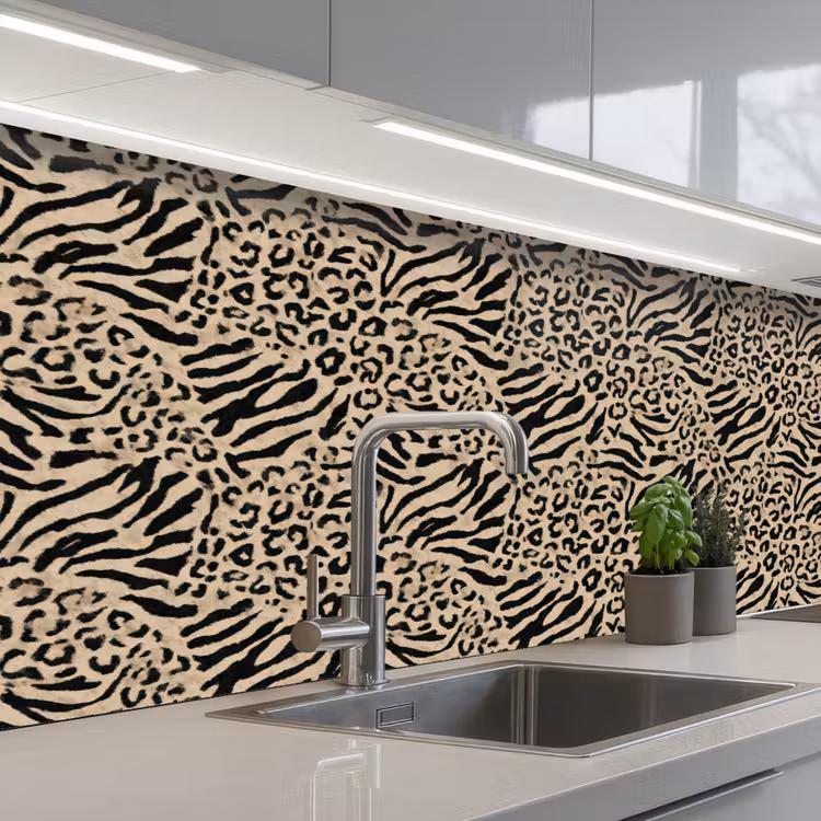 Giraf - Zebra - Motief - Bruin keuken achterwand 2 middel 871 -3d_schuin