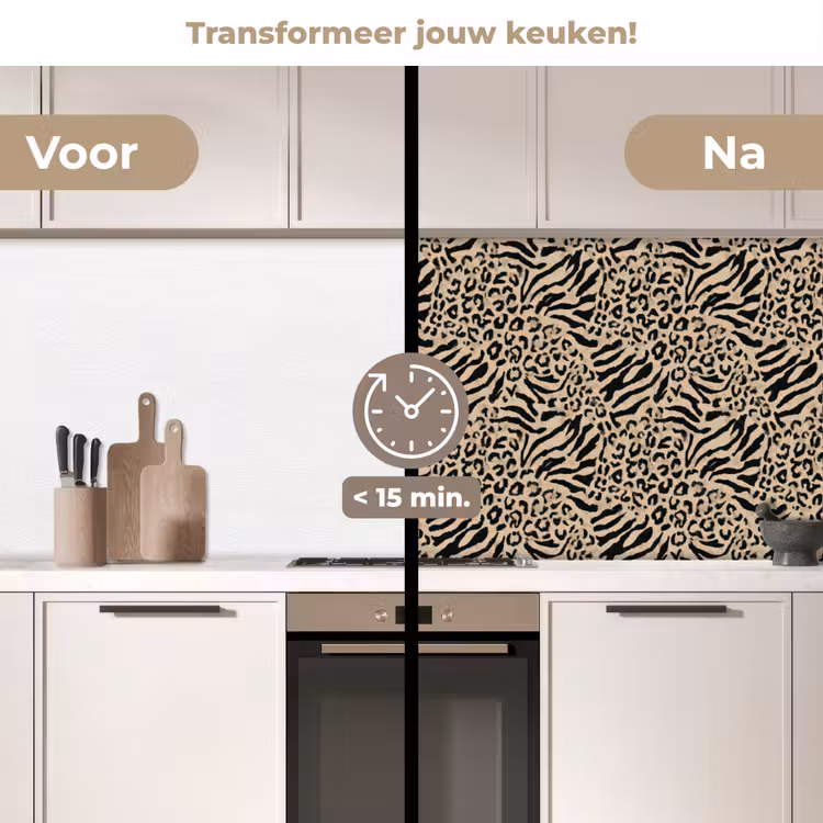 Giraf - Zebra - Motief - Bruin keuken achterwand 2 middel 871 -voor-na2_NL