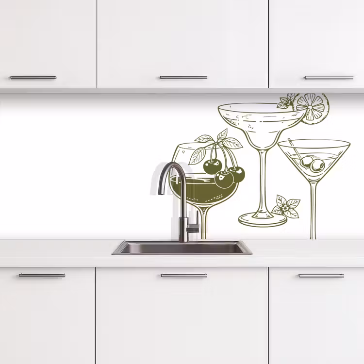 Glazen - Cocktails - Groen keuken achterwand 2 middel -3d