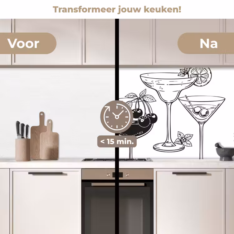 Glazen - Cocktails - Zwart - wit keuken achterwand 2 middel -voor-na2_NL