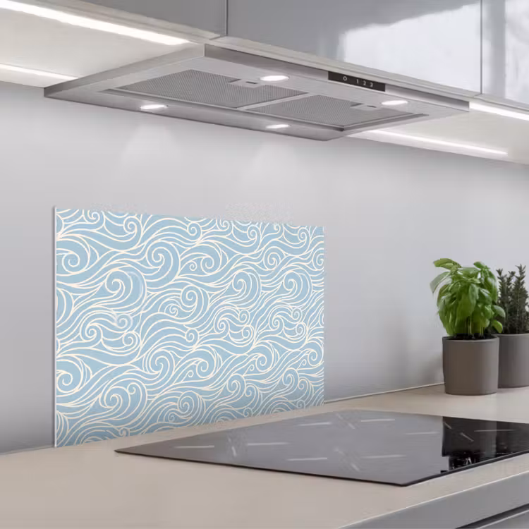 Golf - Abstract - Natuur - Modern - Blauw keuken achterwand spatscherm klein -3d_schuin