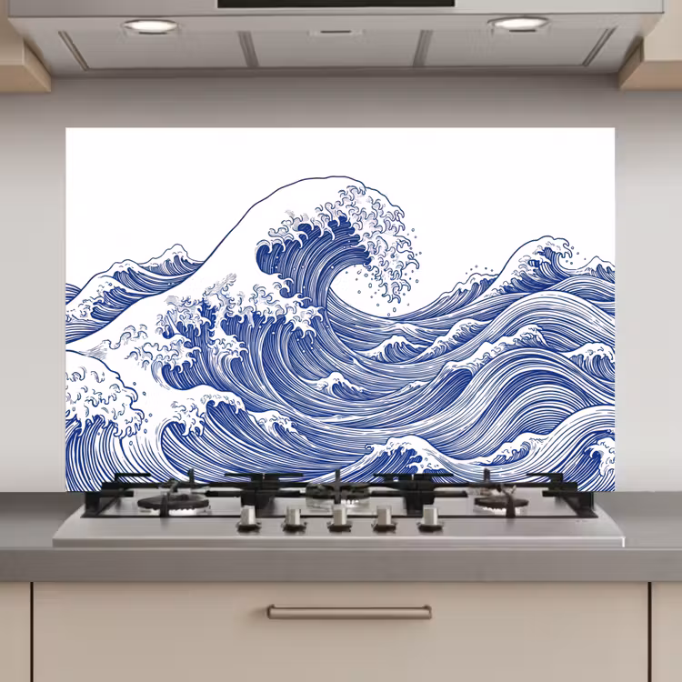 Golf - Japans - Zee - Illustratie - Blauw keuken achterwand spatscherm klein -3d_website