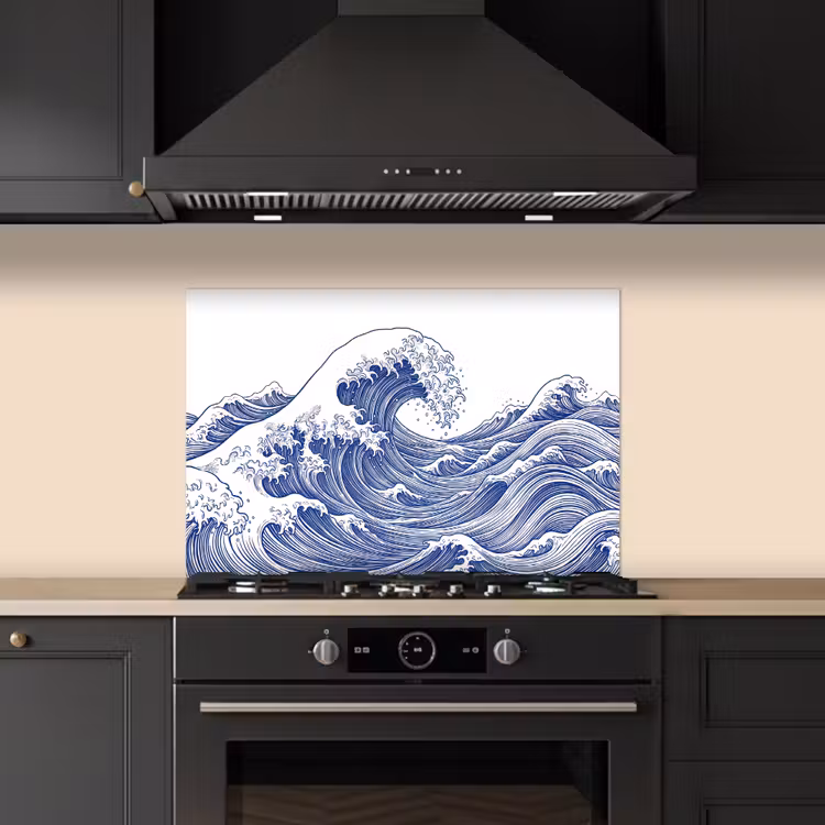 Golf - Japans - Zee - Illustratie - Blauw keuken achterwand spatscherm klein -sfeer1