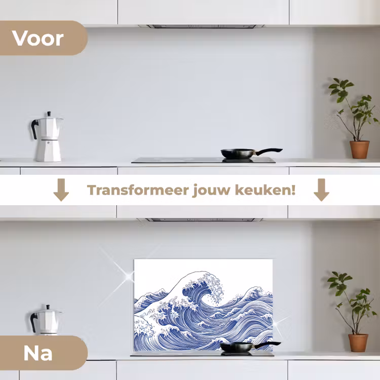 Golf - Japans - Zee - Illustratie - Blauw keuken achterwand spatscherm klein -voor_na_NL