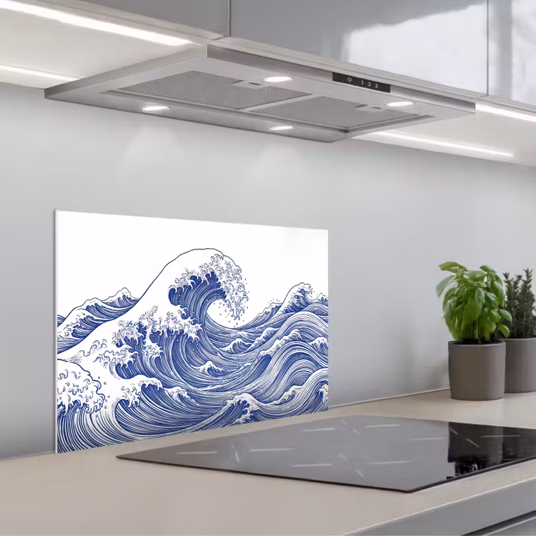 Golf - Japans - Zee - Illustratie - Blauw keuken achterwand spatscherm klein -3d_schuin