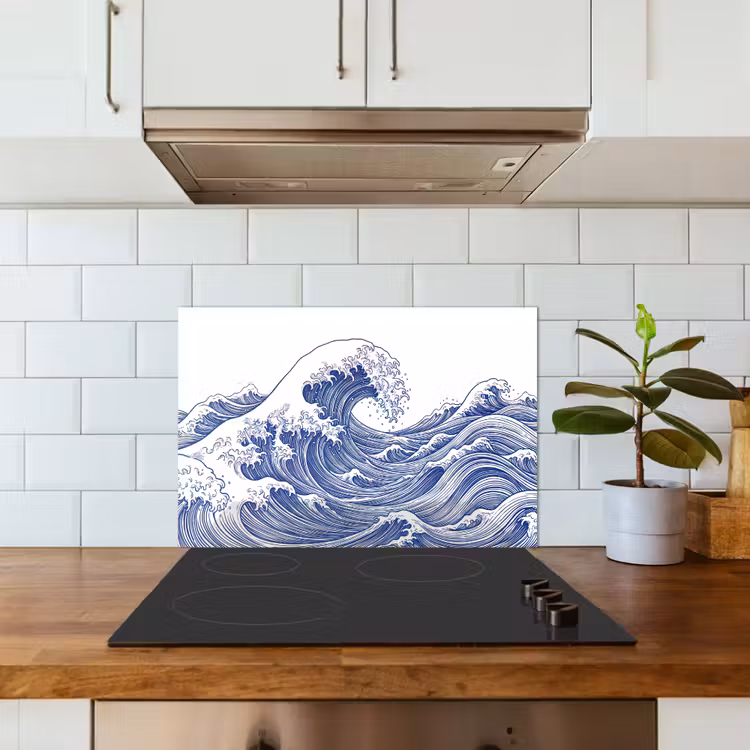 Golf - Japans - Zee - Illustratie - Blauw keuken achterwand spatscherm klein -sfeer2