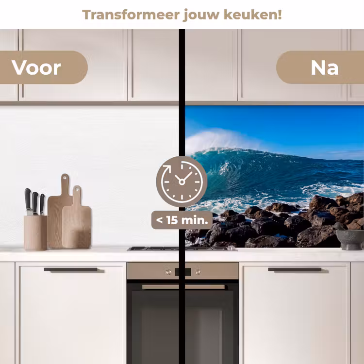 Golf - Oceaan - Brekend - Water - Blauw keuken achterwand 2 middel -voor-na2_NL